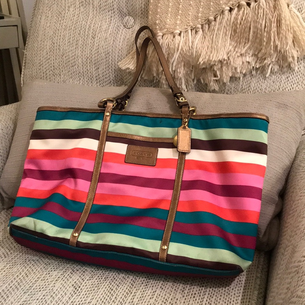 Coach Striped Tote Bag